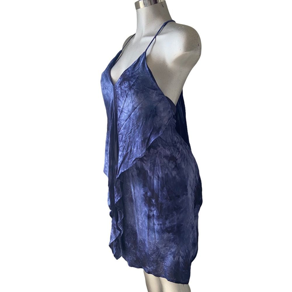 Favlux Tie-Dye Lagenlook Shirt Dress V Neck Halter Flowy Boho Ruffle Loose Large